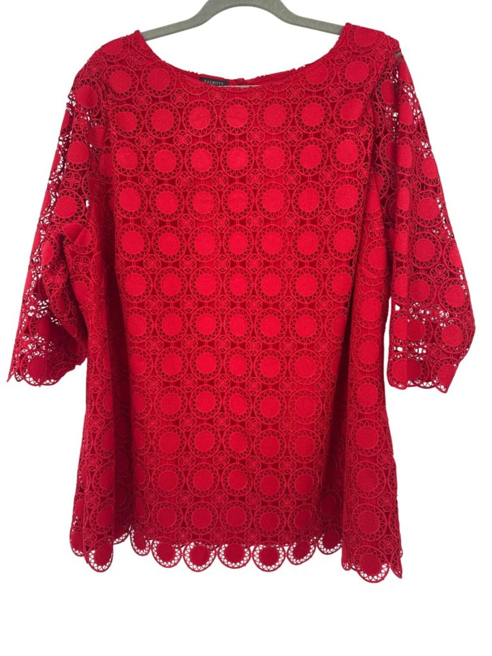 Talbots Plus size 3X Womens Red medallion Lace Top  3/4 Sleeves